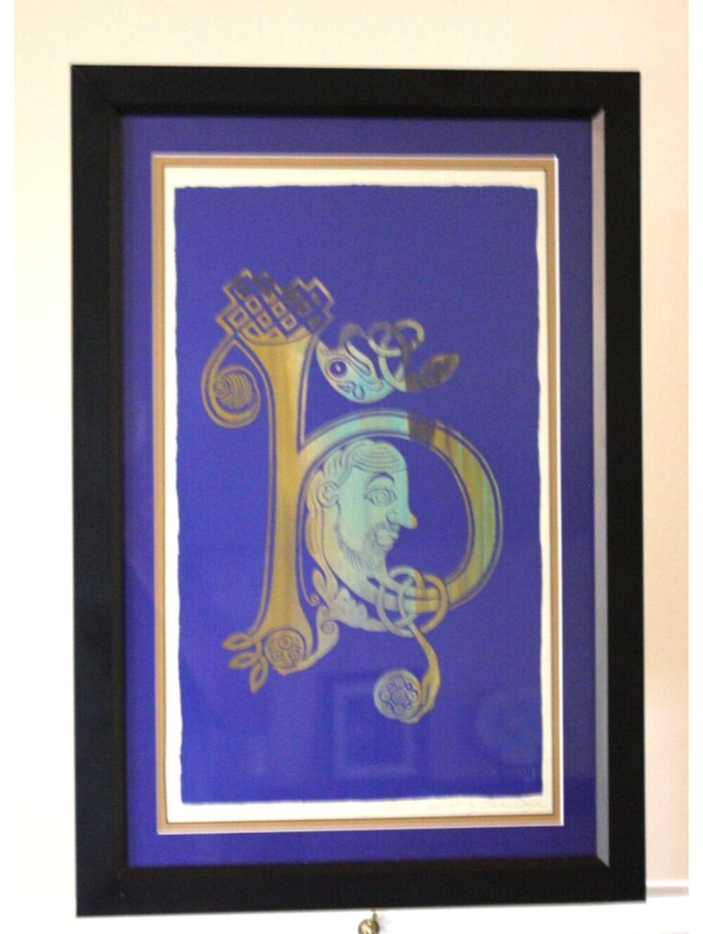 Celtic Medieval Manuscript Illumination Letter b Gold-tone Artwork Frame 24x16